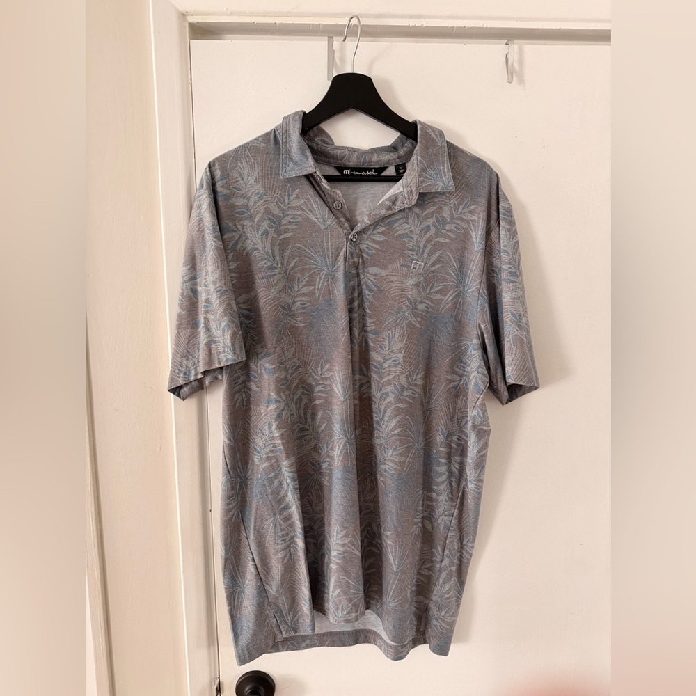 Travis Mathew Grey and Light Blue Botanical Polo